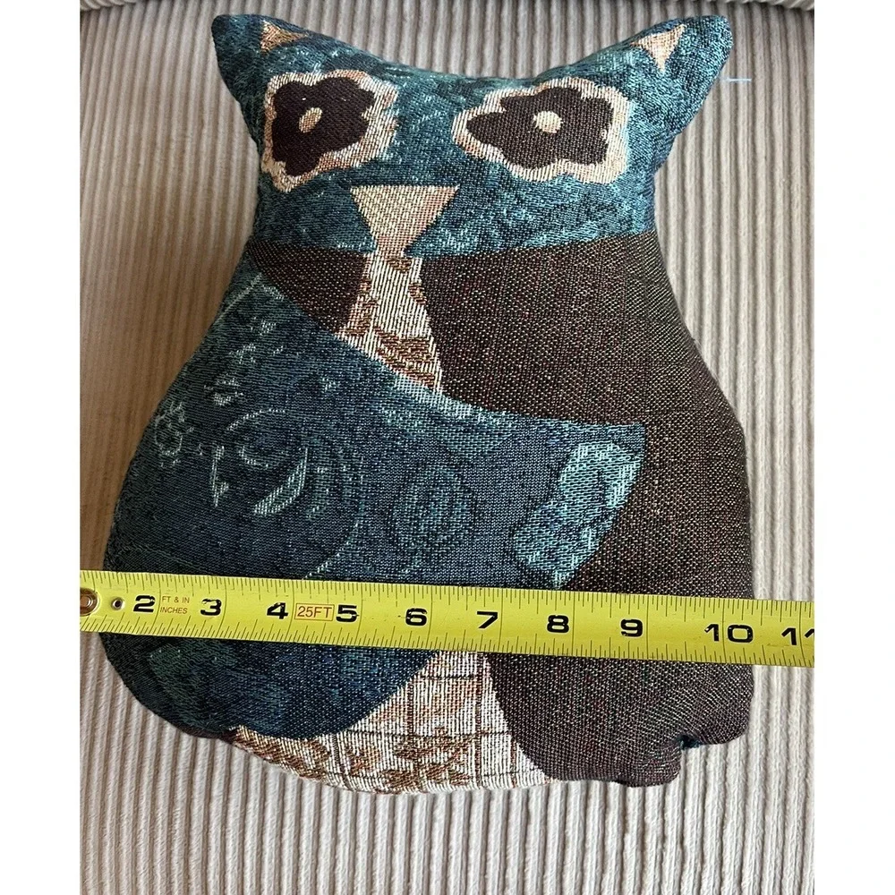 Owl Shaped Throw Pillow Tapestry Brown Blue Harvest Owl w/ Tie Christine Adolph